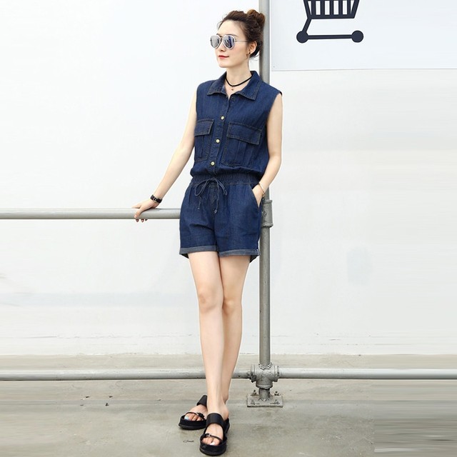 JUMSUIT JEAN ĐÙI CỔ SƠ MI LƯNG THUN
